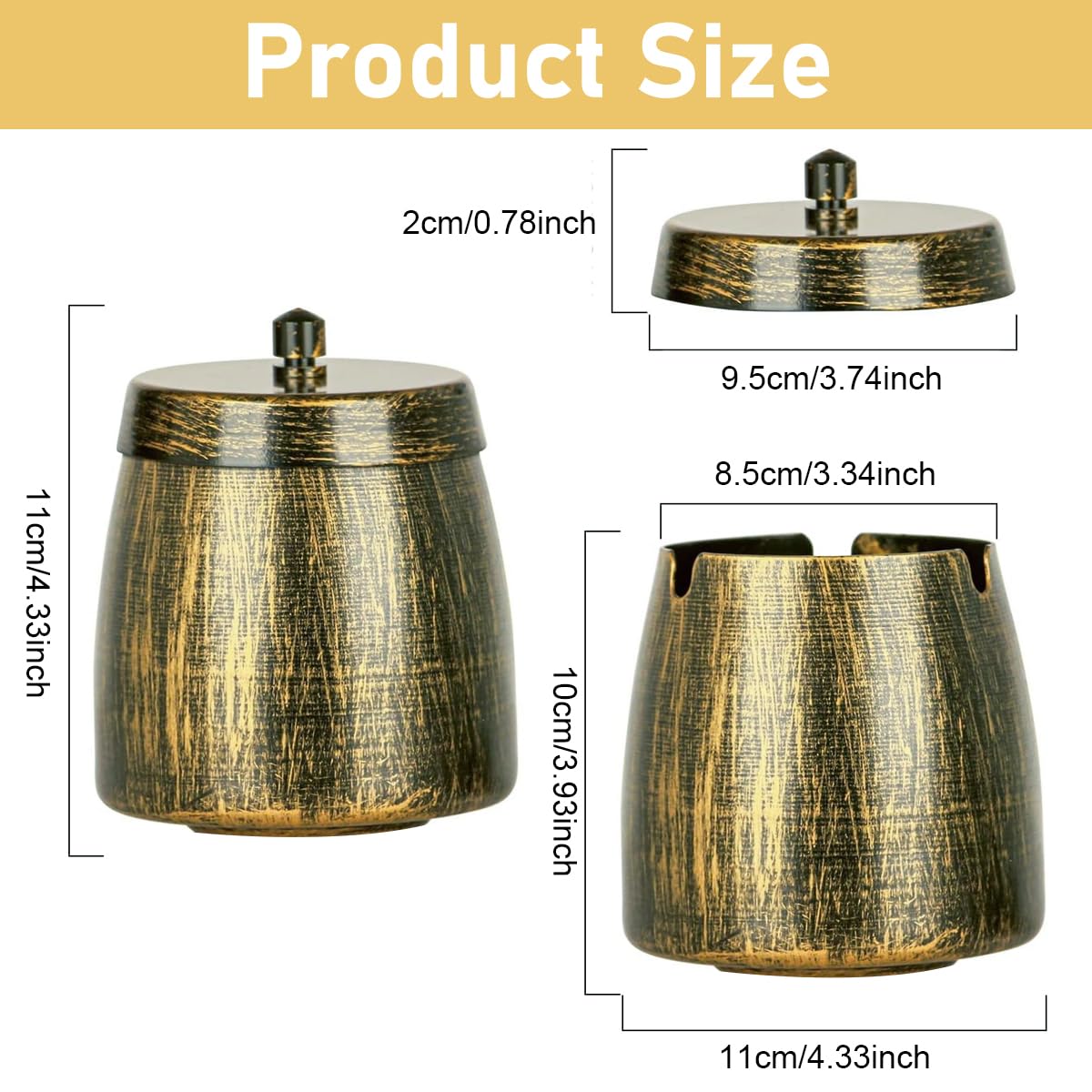 HASTHIP® Vintage Ashtray with Lid Metal Car Ashtray Desk Ashtray with Detachable Cigarette Extinguishing Pillar Smokeless Cigarette Ashtray for Car, Office, Living Room, 11x11cm HASTHIP® Vintage Ashtray with Lid Metal Car Ashtray Desk Ashtray with Detachable Cigarette Extinguishing Pillar Smokeless Cigarette Ashtray for Car, Office, Living Room, 11x11cm